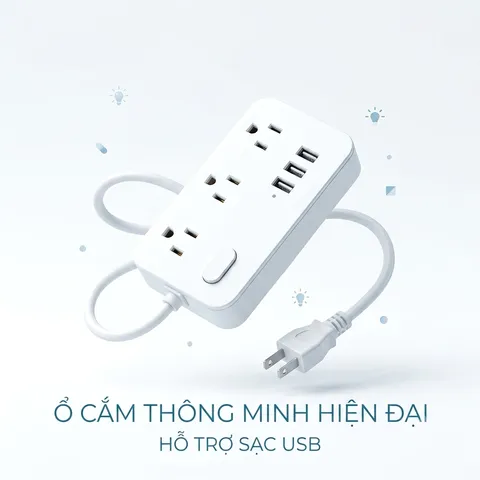 Ổ điện đa năng ECS-US005, 3 ổ 220V + 3 cổng USB-A ( không hộp) (P109079)