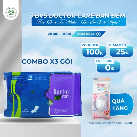 [COMBO 3 GÓI ] Băng vệ sinh thảo dược DOCTOR CARE ban đêm - siêu thấm hút, khô thoáng, an toàn có mùi thơm nhẹ