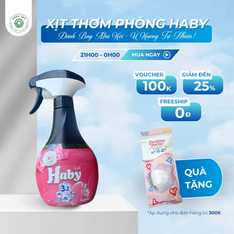Xịt Thơm Phòng Haby 385ml – Hương Hoa Quả, Khử Mùi Nhà Ở, Xe Hơi, Văn Phòng, Giường Đệm, Quần Áo