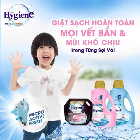 NƯỚC GIẶT HYGIENE CAN 2.8L  - vừa giặt vừa xả, giữ màu quần áo luôn tươi mới và lưu lại mùi hương nhẹ nhàng