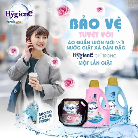 NƯỚC GIẶT HYGIENE CAN 2.8L  - vừa giặt vừa xả, giữ màu quần áo luôn tươi mới và lưu lại mùi hương nhẹ nhàng