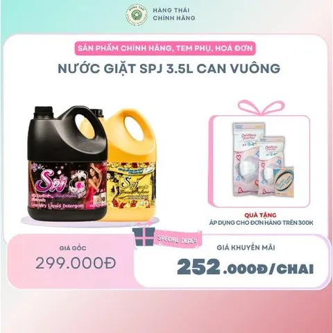 NƯỚC GIẶT SPJ 3.5L Can Vuông ĐEN, VÀNG-giúp làm mềm, tơi xốp sợi vải, chăm sóc và lưu hương giúp quần áo luôn ngát hương