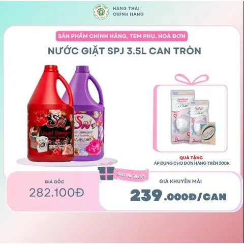 NƯỚC GIẶT SPJ 3.5L Can tròn-giúp làm mềm, tơi xốp sợi vải, chăm sóc và lưu hương giúp quần áo luôn ngát hương thơm.