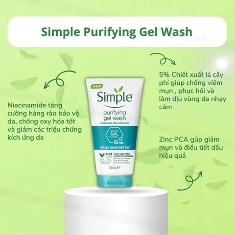 Sữa rửa mặt Simple xanh dương Purifying Gel Wash cho da dầu mụn 150ml