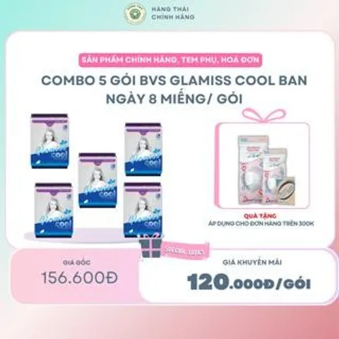 [COMBO 5 GÓI] - Băng vệ sinh thảo dược GLAMISS COOL ban ngày - hương bạc hà, siêu thấm hút, khô thoáng, an toàn sử dụng