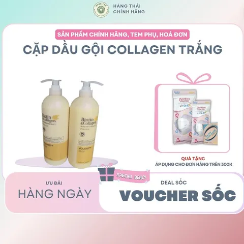 Cặp dầu gội Collagen trắng phục hồi tóc hư tổn mạnh 1000ml dùng trong salon tóc
