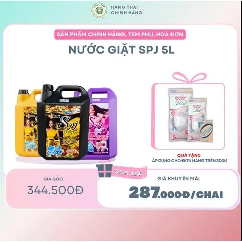 NƯỚC GIẶT SPJ 5L ĐEN, TÍM, CAM  -giúp làm mềm, tơi xốp sợi vải, chăm sóc và lưu hương giúp quần áo luôn ngát hương thơm.