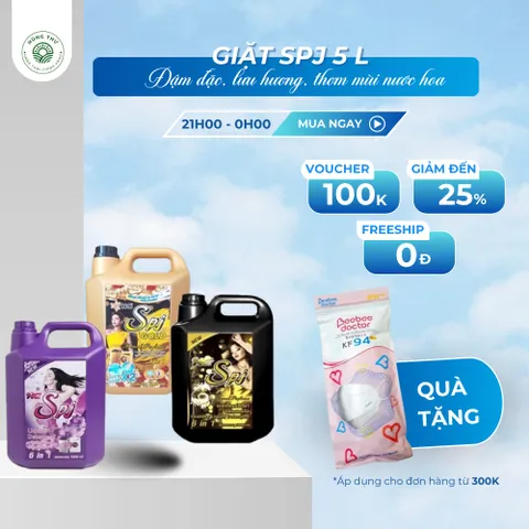 NƯỚC GIẶT SPJ 5L ĐEN, TÍM, CAM  -giúp làm mềm, tơi xốp sợi vải, chăm sóc và lưu hương giúp quần áo luôn ngát hương thơm.