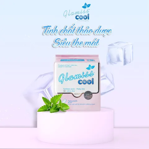 Băng vệ sinh thảo dược GLAMISS COOL hàng ngày - hương bạc hà, siêu thấm hút, khô thoáng, an toàn sử dụng [20 miếng]