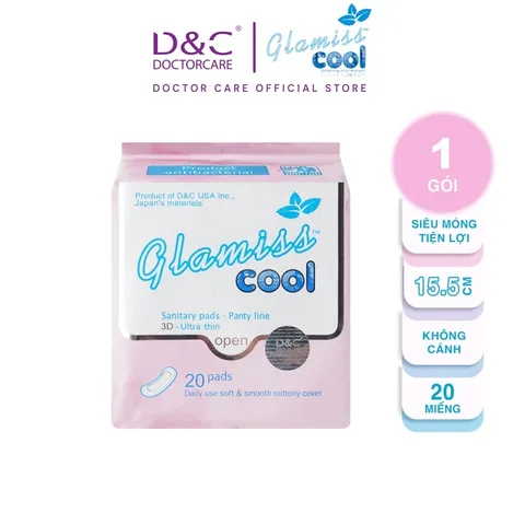 Băng vệ sinh thảo dược GLAMISS COOL hàng ngày - hương bạc hà, siêu thấm hút, khô thoáng, an toàn sử dụng [20 miếng]