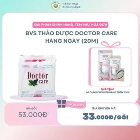 COMBO 3 Băng vệ sinh thảo dược DOCTOR CARE hàng ngày, siêu mỏng nhẹ, khô thoáng, an toàn có mùi thơm nhẹ [20 miếng]