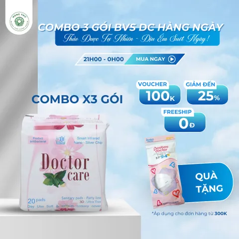 COMBO 3 Băng vệ sinh thảo dược DOCTOR CARE hàng ngày, siêu mỏng nhẹ, khô thoáng, an toàn có mùi thơm nhẹ [20 miếng]