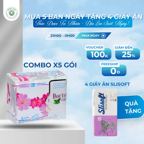 5 GÓI Băng vệ sinh Doctor care Ban Ngày TẶNG 4 gói GIẤY ĂN Slisoft siêu dai