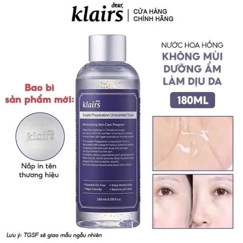 Nước hoa hồng Klairs 180ml dành cho da thường, da mụn và da nhạy cảm