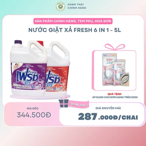 NƯỚC GIẶT XẢ CAO CẤP FRESH 6 IN 1 - 5L - Lưu giữ hương thơm Làm mềm vải, thật thoải mái khi diện áo quần.