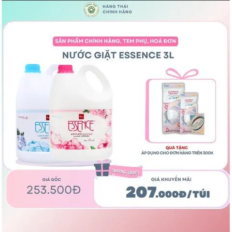 NƯỚC GIẶT ESSENCE 3L - bọt mịn thấm sâu vào từng sợi vải, giúp loại bỏ vết bẩn cứng đầu nhanh chóng, hương thơm tươi mát
