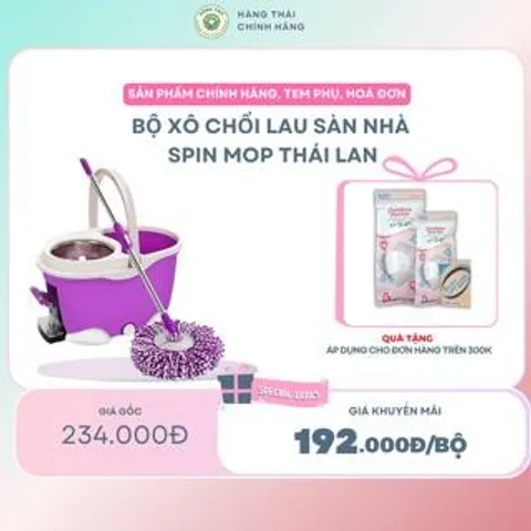 Bộ xô chổi lau sàn nhà Thái Lan chính hãng, hàng cao cấp, chổi lau nhà thông minh tự vắt, vô cùng tiện dụng