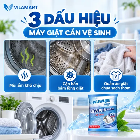 Bột Vệ Sinh Lồng Máy Giặt Dạng Gói – Hỗ Trợ Tẩy Cặn Bẩn, Mốc Gioăng Cao Su, Khử Mùi Và Làm Sạch Máy Giặt
