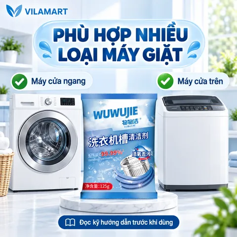 Bột Vệ Sinh Lồng Máy Giặt Dạng Gói – Hỗ Trợ Tẩy Cặn Bẩn, Mốc Gioăng Cao Su, Khử Mùi Và Làm Sạch Máy Giặt