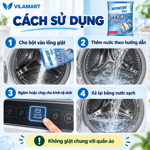 Bột Vệ Sinh Lồng Máy Giặt Dạng Gói – Hỗ Trợ Tẩy Cặn Bẩn, Mốc Gioăng Cao Su, Khử Mùi Và Làm Sạch Máy Giặt
