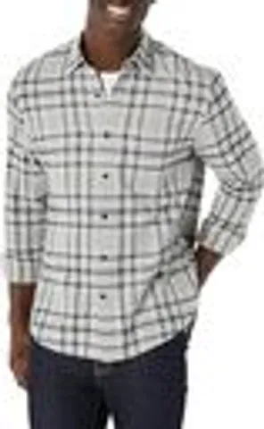 Áo sơ mi Nam Essentials nỉ dài tay Amazon - size S Mỹ (M Việt Nam) màu Gray/ Black -B08X58QQK2 (P107081)