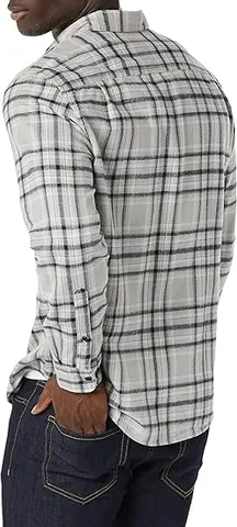 Áo sơ mi Nam Essentials nỉ dài tay Amazon - size S Mỹ (M Việt Nam) màu Gray/ Black -B08X58QQK2 (P107081)