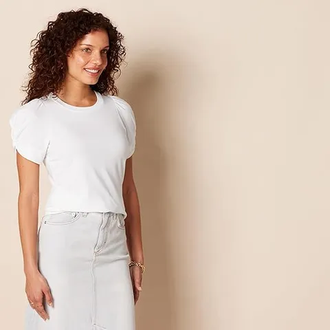 Áo thun Nữ cổ tròn tay xoắn Amazon Essentials - size M Mỹ (L Việt Nam) - Trắng B08P4TH7XQ (P107071)