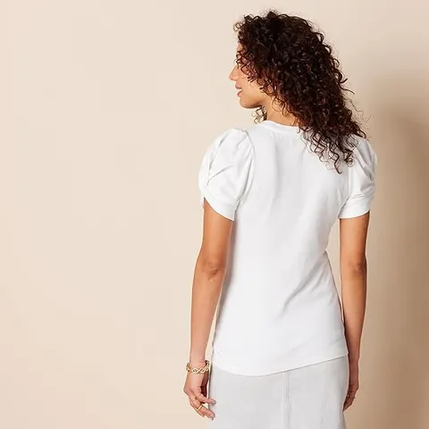 Áo thun Nữ cổ tròn tay xoắn Amazon Essentials - size M Mỹ (L Việt Nam) - Trắng B08P4TH7XQ (P107071)
