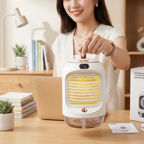 Quạt tích điện để bàn phun sương RD22 , có màn hình , xoay 90 độ, đèn ngủ (P9003)