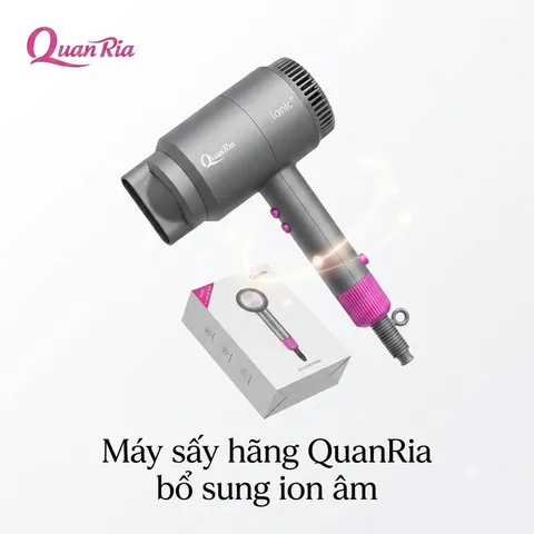 Máy sấy hãng QuanRia bổ sung ion âm 1600W, 2 chiều nóng lạnh ( vỏ dính tay, lau cồn là hết) (P6512)