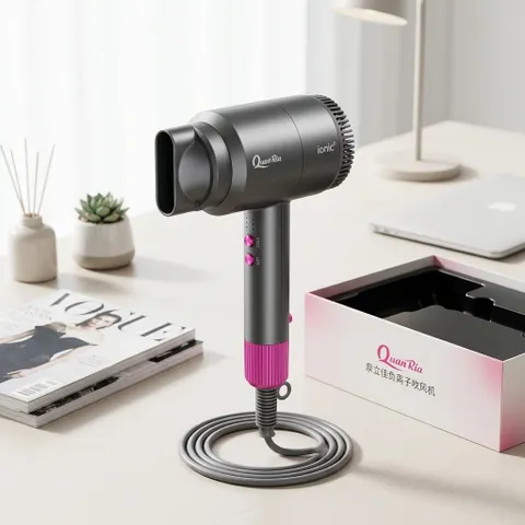 Máy sấy hãng QuanRia bổ sung ion âm 1600W, 2 chiều nóng lạnh ( vỏ dính tay, lau cồn là hết) (P6512)