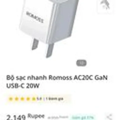 Củ sạc nhanh pd 20w mini Gan Romoss new trần (P136054)