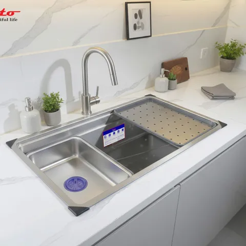 Chậu rửa bát 1 hố Prato INOX nano kích thước 78*43cm (HÀNG CHÍNH HÃNG CHẤT LƯỢNG CAO CẤP) (P135366)