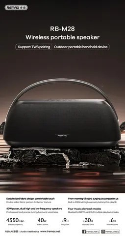 Loa Bluetooth REMAX Wireless Portable Speaker 40W RB-M28 công suất lớn, âm thanh sống động (P135352)