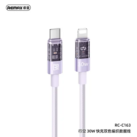 Cáp Sạc Nhanh REMAX RC-C163 Type-C Sang Điện Thoại 30W, Dây Bện 2 Màu 1.2M, Hợp Kim Nhôm, Truyền Dữ (P135330)