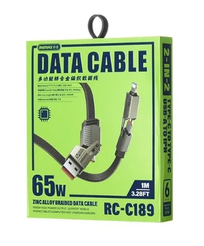 Cáp sạc đa năng 4in1 sạc tương thích nhiều cổng REMAX 65W RC-C189 thiết kế dây bện chống rối. (P134943)