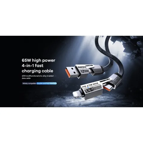 Cáp sạc đa năng 4in1 sạc tương thích nhiều cổng REMAX 65W RC-C189 thiết kế dây bện chống rối. (P134943)