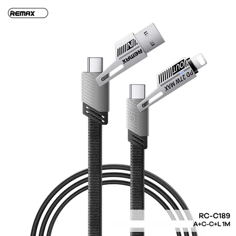 Cáp sạc đa năng 4in1 sạc tương thích nhiều cổng REMAX 65W RC-C189 thiết kế dây bện chống rối. (P134943)