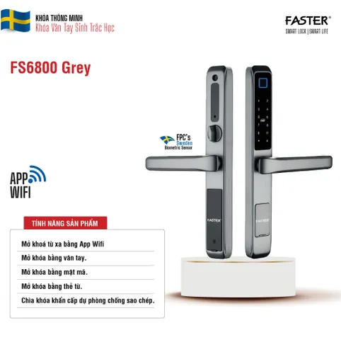 Khóa vân tay cửa nhôm Faster FS6800 Grey Na Uy