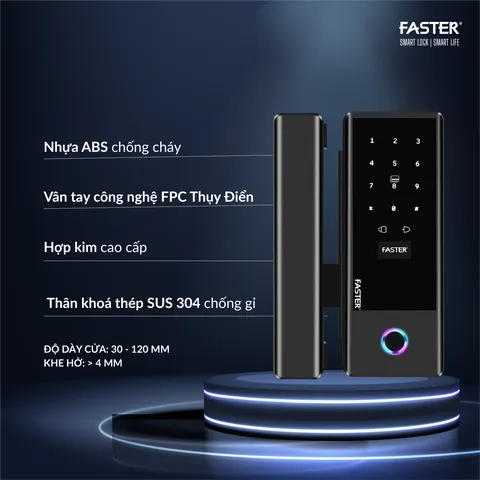 Khóa thông minh cửa kính Faster FSG02 BL