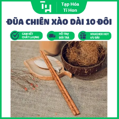 Đũa Chiên Xào ( 10 Đôi ) có màu nâu gỗ sáng và thiết kế thuôn dài chuyên dụng cho việc nấu nướng (TH731)