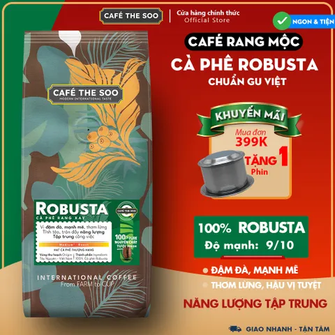 Cà phê nguyên chất Robusta, rang mộc, chuẩn vị rang xay, đậm đà Café The Soo Gói 200Gr