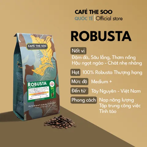 Cà phê nguyên chất Robusta, rang mộc, chuẩn vị rang xay, đậm đà Café The Soo Gói 200Gr