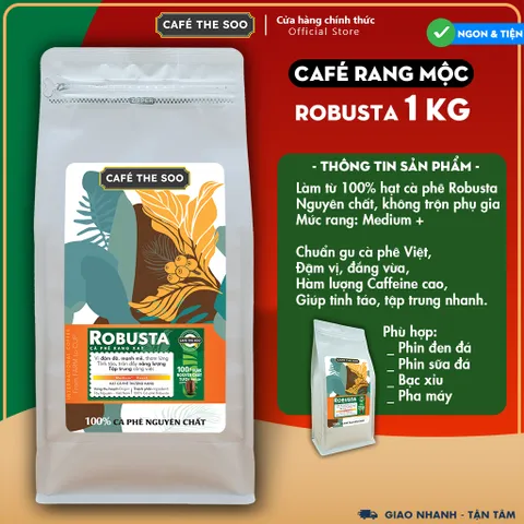 500Gr Cà phê Robusta rang mộc, 100% nguyên chất, đắng đậm
