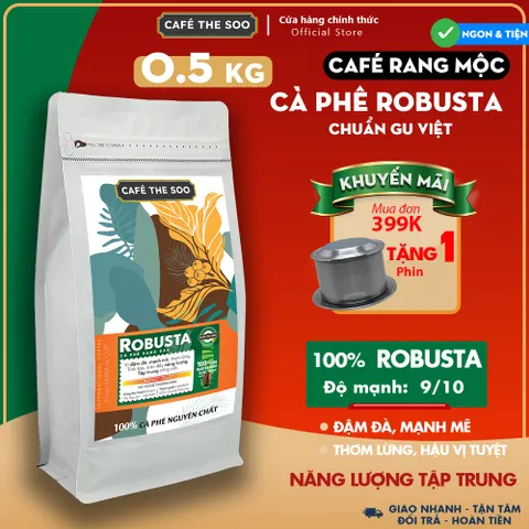 500Gr Cà phê Robusta rang mộc, 100% nguyên chất, đắng đậm