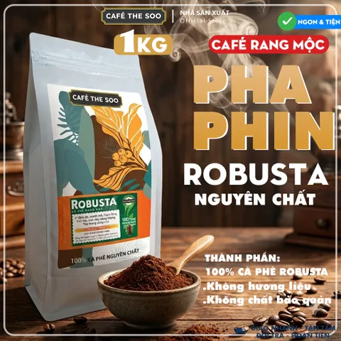 Thùng 2KG Cà phê rang mộc Robusta, nguyên chất, đậm thơm từ thương hiệu Café The Soo