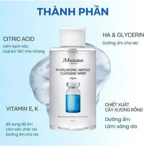 Nước Tẩy Trang Làm Sạch, Bổ Sung Độ Ẩm với 9 Loại Hyaluronic Jmsolution Cleansing Water - Hàng Chính Hãng (850ml)