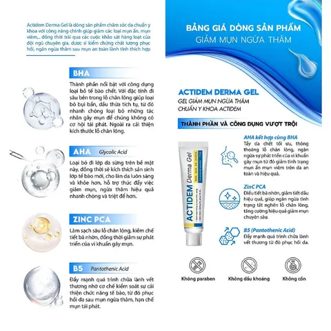 Kem Giảm Mụn Ngừa Thâm An Toàn Cho Da Actidem Derma Gel 18g
