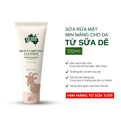 Sữa Rửa Mặt G&M Goat's Milk Mild Clarifying Cleanser 120ml - Sữa Dê & Amino Acids, Làm Sạch Dịu Nhẹ, Dưỡng Ẩm