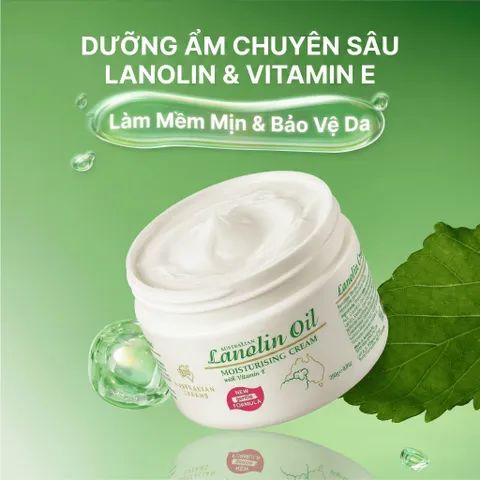Kem Dưỡng Ẩm Úc Creams Lanolin Oil Moisturising Cream 250g - Dưỡng Ẩm Sâu, Phục Hồi Da Khô Nứt Nẻ, Vitamin E